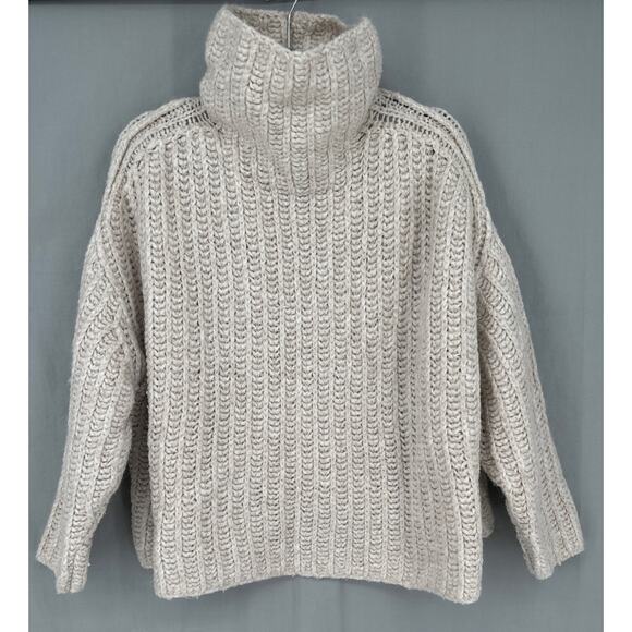 Free People Sweater Womens XS Beige Chunky Oversized Boxy Slouchy Wool Alpaca - Picture 5 of 7